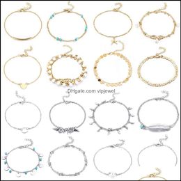 Anklets 16 Pieces Foots Ankle Chains Bracelets Adjustable Beach Anklet Foot Jewellery Set For Women Girls Drop Delivery Dh5Jg
