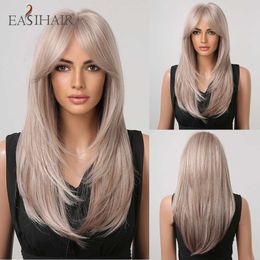 Synthetic Wigs Easihair Blonde Synthetic Wigs Long Straight Layered Natural Hair for Women with Bangs Daily Cosplay Wig Heat Resistant 230227