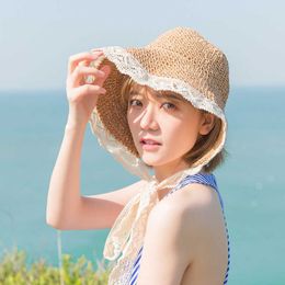 Wide Brim Hats 2022 Women's Hat Summer Breathable Sunscreen Lace Wide Fisherman Hat Travel Japanese Wild Literary Straw Cap Sun Gorros G230227