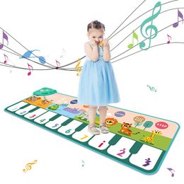 Drums Percussion 110x36cm Musical Piano Mat for Kids Toddlers Floor Keyboard Dance Mat with 8 Animal Sounds Baby Mat Study Educational Toys 230227