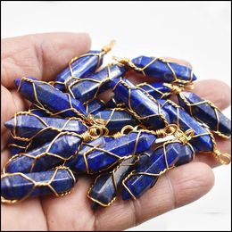 Charms Natural Stone Lapis Lazi Amethyst Hexagonal Healing Reiki Point Pendants For Jewelry Making Drop Delivery Findings Components Dhpzm