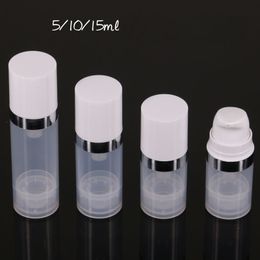 100Pcs 5ml 10ml 15ml Airless Bottles Clear Vacuum Pump Lotion Empty Bottle With Silver Ring Cover Cosmetic Packaging Vials Containers