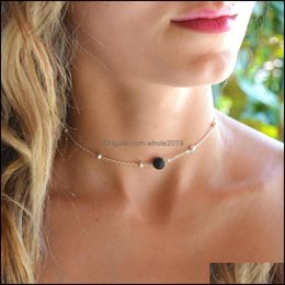 Chokers Gold Sier Mini Black Lava Stone Beads Diy Oil Per Diffuser Choker Necklace Charms Collar Jewellery Women Drop Delivery Necklac Dhdyz