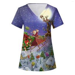 Women's T Shirts Long Sleeved For Women Women's Ladies Casual Christmas Print Short Sleeve Pocket Loose Caring Workwear Scrub Tee