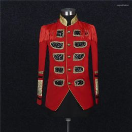 Men's Suits British Style Red Sequins Tassels Embroidery Male Golden Single Breasted Slim Men's Classical Chorus Performance Blazer