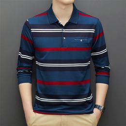 Men's Polos Fashion Brand 95% Cotton Polo Shirt Men Long Sleeve Striped Autumn Casual Clothing Streetwear Male Korean Polo Shirt Tops 230228