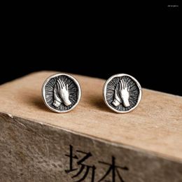 Stud Earrings 925 Sterling Silver Prayer Devout Hand Round Bergamot Ear Jewellery Wholesale