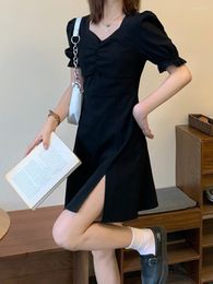 Party Dresses Korean Fashion Women Dress 2023 Summer Trendy Solid Simple V-neck Puff Sleeve Girls Clothing Leisure Mini Female Vestido