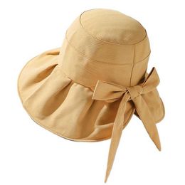 Wide Brim Hats New Summer Sun Hat Adjustable Wide Brim Beach Hat UV Protection Packable Sun Visor Hats With Bow G230227