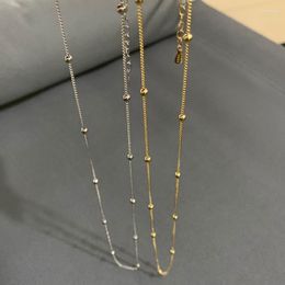 Chains 925 Sterling Silver Simple Gold Beads Chain Necklace For Women Men Collares Delicate Clavicle
