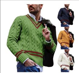 New Men's Sweaters V-neck Warm Casual Pullovers puff Dress For Men Fashion Knitted Sweater