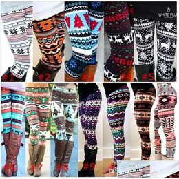 Leggings Tights New Fashion Christmas Snowflakes Reindeer Printed Silk Legging Girls Women Spring Autumn Warm Bootcut Stretchy Dro Dhmqy