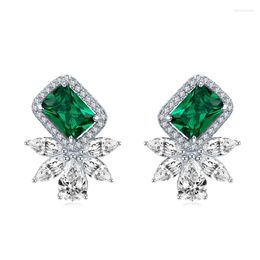 Cluster Rings Real 925 Sterling Silver 5 7MM Emerald High Carbon Diamond Gemstone Vintage Ear Studs Earrings Fine Jewelry Wholesale