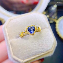 Cluster Rings Luxury Heart-shaped Blue Topaz Gemstone 925 Silver Adjustable Ring Women's Wedding Fashion Jewellery Christmas Gift