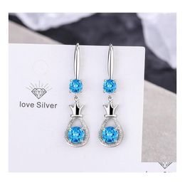 car dvr Charm S925 Stamp Sier Plated Crystal Crown Charms Pink Blue White Zircon Earrings Tassel Hook Type Womens Fashion Jewelry Wedding Pa Dhk49