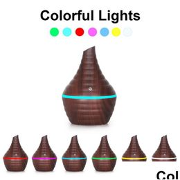 Aromatherapy Wood Grain Cold Spray Hine Type Humidifiers 300Ml Thread Electronic Home Heater Usb Cotton Rod Sant Mouth Colorf Lamp D Dhs9X