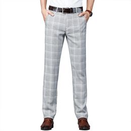 Men's Pants Brand Summer Plaid Men Cotton Formal Work Business Black Wine Red Fashion Slim Fit Thin Luxury Trousers Male 30-38Men's