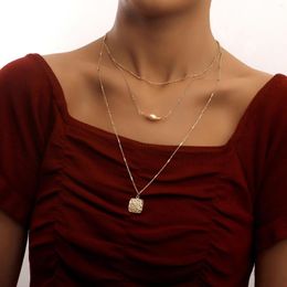 Pendant Necklaces Rough Square Tag Imitation Pearl Necklace For Women Layered Female Gold Colour 2023 Fashion Jewellery