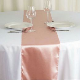 Table Runner 10pcs Rose Gold Satin Wedding Runners Silk Flags Cloth For Event el Party Decoration 230227