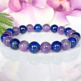 Strands MG1789 8 MM Natural 3A Grade Lapis Lazuli Amethyst Bracelet