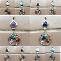 Pendant Necklaces Life Of Tree Crystal Lapis Lazuli Carnelian Howlite Tiger Eye Round Bead WFH781