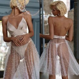 Bridesmaid Dress Sexy Women Sleepwear V-neck Strapless Backless Custom Made Satin And Tulle Pearl Bathrobe Knee-Length