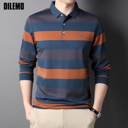 Men's Polos Top Grade Cotton Fashion Designer Brand Luxury Mens Polo Shirt With Long Sleave Stripped Casual Tops Men Clothes 230228