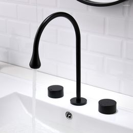 Bathroom Sink Faucets Basin Brass Widespread 3 Hole Black Faucet Double Handle And Cold Water Dropping Taps