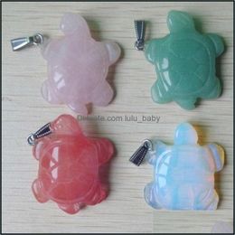 Charms Carved Turtle Assorted Natural Stone Crystal Pendants For Necklace Accessories Jewelry Making Drop Delivery Findings Component Dhzpu