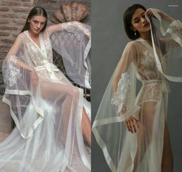 Bridesmaid Dress Nightwear Women Sexy White Lace Appliqued Sleepwear Long Sleeves Soft Sequins Pyjamas