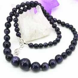 Chains Natural Blue Sandstone Stone Beads 6-14mm Round Choker Necklace Fashion Statement Women Tower Chain Jewellery 18inch B3193