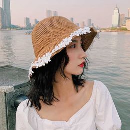 Wide Brim Hats Korean Style Wild Japanese Lace Fisherman Hat Women Summer Dome Beach Outing Sunshade Straw Hats Outdoor Leisure Bob Gorros G230227