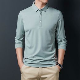 Men's Polos Fashion Solid Polo Shirt Men Korean Fashion Clothing Long Sleeve Casual Fit Slim Man Polo Shirt Button Collar Tops Tees 230228