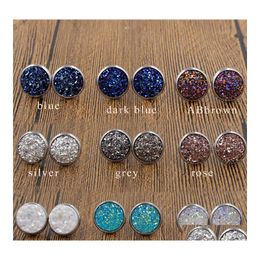 car dvr Stud Round Stainless Steel 12Mm Resin Druzy Drusy Earrings Handmade For Women Jewellery Men Drop Delivery Dho60