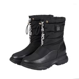 Boots Womens Ankle USB Heated Shoes Foot Warmer Down Puffer Thick Warm Winter Chunky Heel Waterproof Ski Snow Shoes