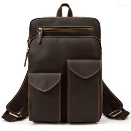 School Bags Retro Men's Backpack Genuine Leather Student Casual Outdoor Sports Bag Crazy Horse Laptop Men