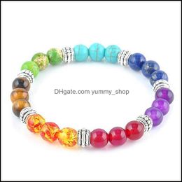Beaded 7 Chakra Aura Healing Crystal Yoga Nce Elastic Bracelet Men And Women 8Mm10Mm Simple Cure 12Pcs Drop Delivery Jewelry Bracelet Dhqg4