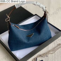 CC Brand Shoulder Bags Vintage Blue Denim Underarm Designer Bags Classic Triangle Sequined Badge Brown Calfskin Handle Totes Shoulder Strap Women Large Capacity