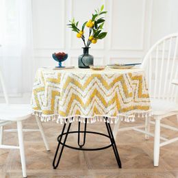 Table Cloth Outdoor Gold Round Tablecloth Picnic Linen Fabric Cloths For Parties Tables Tassel Stripes