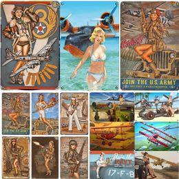 Vintage Classic Movie Tin Sign Sexy Lady Tin Sign Poster Retro Metal Plate Sexy Beauty Painting Wall Decor Airplane Plaque Pin Up Poster Room Home Decor Size 30X20 w01