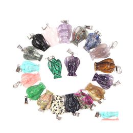 car dvr Charms Fashion Natural Stone Carved Angel Rose Quartz Amethyst Jade Gem Pendants For Necklace Making Jewelry Wholesale Drop Delivery Dhlux