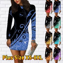 Casual Dresses Fashionable Midi Skirt Contracted Wind Dress Autumn Winter Women Round Neck Long Sleeve Design Printed Short 230227