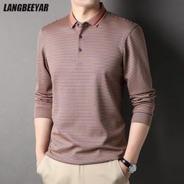 Men's Polos Top Grade Fashion Mens Designer Plain Brand Polo Shirt Casual Striped Regular Fit Korean Long Sleeve Tops Men Clothes 230228