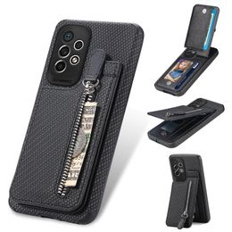 Leather Zipper Carbon Fibre Case For Samsung A53 A33 A23 A73 A52S A72 A12 S23 S22 Ultra S21 S20 Note20 plus Magnet Stand Card Solt Cover iphone 15 14 13 12 11 pro max