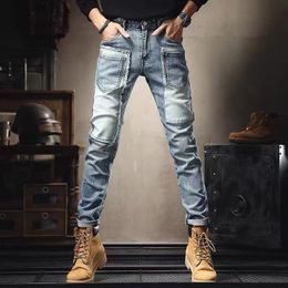 Men's Jeans Spring Autumn Denim Pants Men 2000s Clothes Korean Style Polished Fashion Cargo Stretch Slim Patchwork Casual Trousers 230227