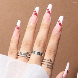 False Nails 24pcs Nail Tips Full Cover DIY Press On Ballerina Fake Red Love Heart Long French