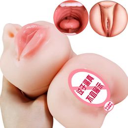 Masturbators Deep Throat Oral Male Masturbators Real Mouth With Tongue Vagina Anal Sex Toys for Adult Men Double Head Pocket Pussy Machine L230228