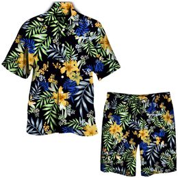 Mens Tracksuits Tropical Floral Print Hawaiian Sets Casual Short Sleeve Button Down Lapel Shirt Shorts Suit Summer 2 Pieces Beachwear 230228
