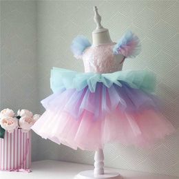 Girl's Dresses Girls Formal Princess Dress Kids Lace Tulle Rainbow Elegant Evening Party Cake Tutu Prom Gown Children Wedding Communion Costume Z0223