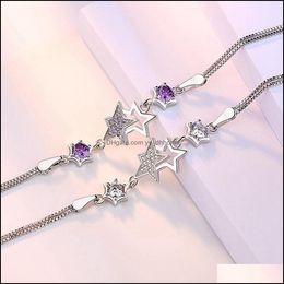 Chain Women Crystal Star Link Bracelets Adjustable Purple Clear Cz Rhinestone Anklet Bangle For Party Valentines Mother Day Dh0Dj